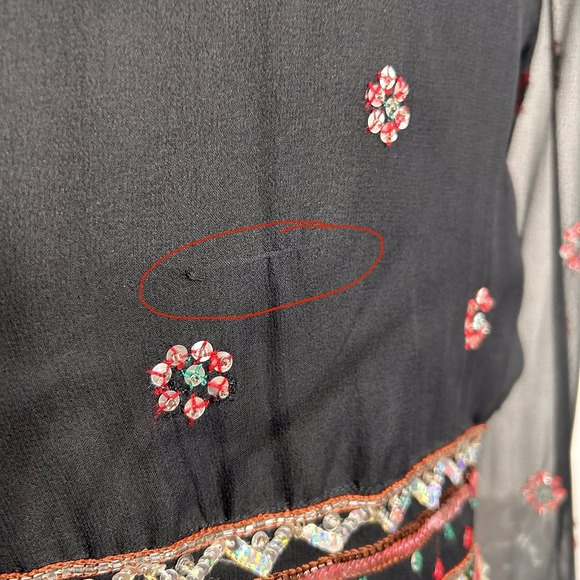 Marina Beaded Sequin Silk Sheer Blouse Black Y2K Whimsigoth Size S / M - Picture 8 of 11